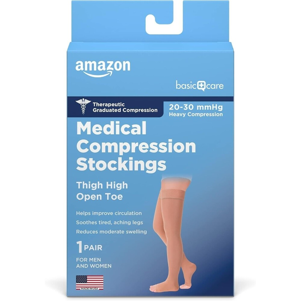Medical Compression Stockings 20-30 mmHg Support MEDIUM Open Toe, Beige